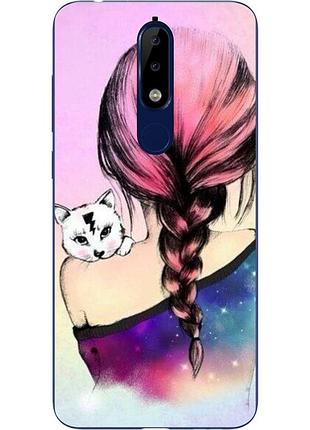 Силиконовый чехол с рисунком для nokia 5.1 2018 девушка с котенком
