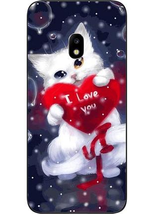 Силиконовый чехол для samsung j7 2017 galaxy j730 с картинкой котик с сердцем