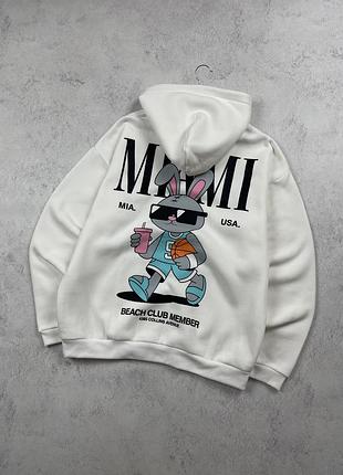 2464 / молочне оверсайз худі fsbn relaxed fit miami rabbit print white hoodie