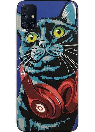 Силиконовый чехол для samsung m31s galaxy m317f с картинкой кот с наушниками