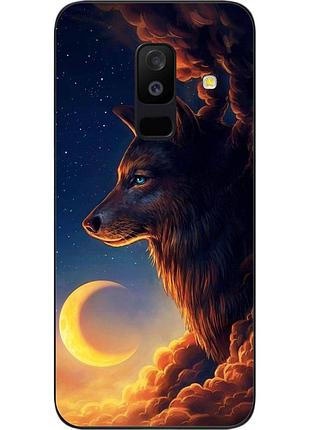 Бампер силиконовый чехол для samsung a6 plus 2018 galaxy a605f с картинкой волк и луна