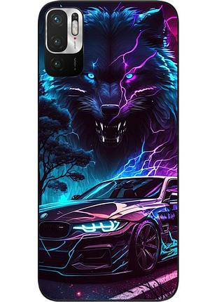 Силіконовий чохол бампер epik для xiaomi redmi note 10 5g з картинкою машина та вовк