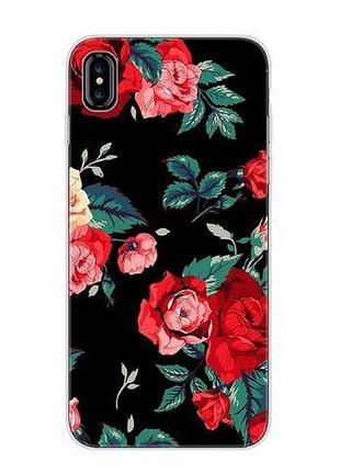 Оригинальный чехол накладка для iphone x с картинкой розы на черном фоне