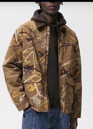 Zara man / dnwr abstract graphic sherpa-lined canvas work jacket куртка зара