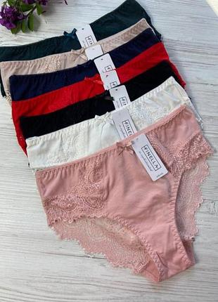 Трусики женские из хлопка декорированы кружевом от бренда finella 90790🎀