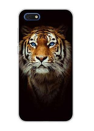 Чехол бампер с картинкой (силикон) для huawei y5 2018 тигр на черном фоне