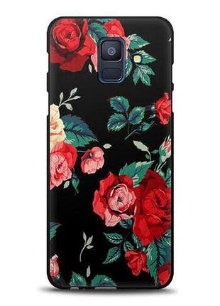 Силиконовый бампер чехол для samsung a600f galaxy a6-2018 с картинкой розы на черном фоне