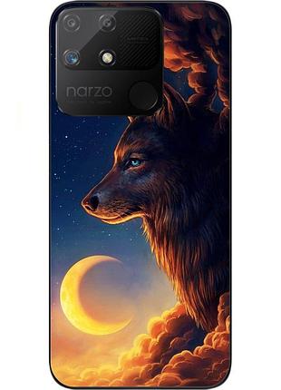 Бампер силиконовый чехол epik для realme narzo 50a с картинкой волк и луна