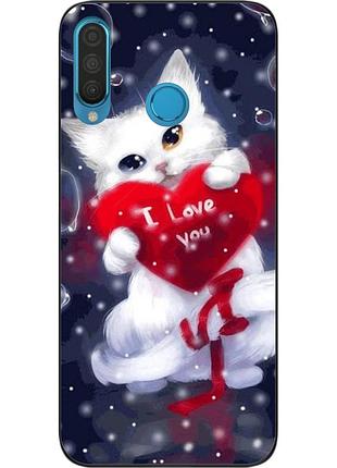 Силіконовий чохол для huawei p30 lite з картинкою котик з серцем