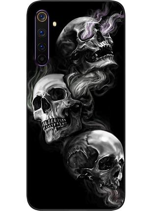 Бампер силиконовый чехол для realme 6 pro с картинкой три черепа