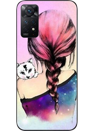 Силиконовый чехол для xiaomi redmi note 11 pro с картинкой девушка с котенком