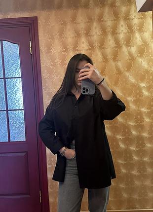 Чорна бавовняна сорочка оверсайз h&m (подовжена блуза)