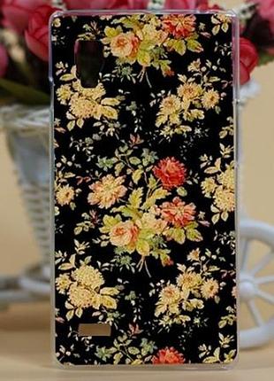 Чехол-накладка для lg l9 optimus p760 p765 с картинкой цветы на черном фоне