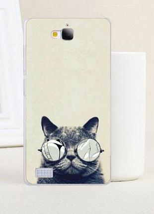 Силіконовий чохол бампер для huawei honor 3c з картинкою кіт в окулярах