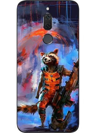 Бампер силиконовый чехол для huawei mate 10 lite с картинкой енот ракета