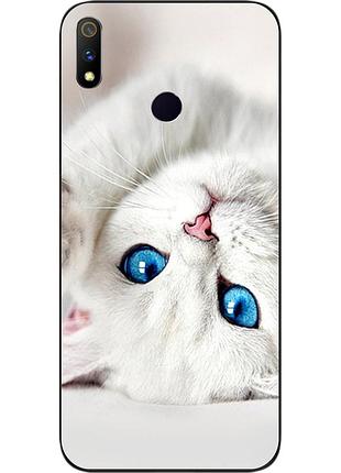 Оригінальний чохол для realme 3 pro з картинкою білий котик