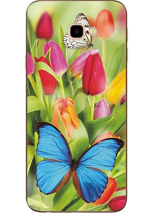 Чохол з картинкою (силікон) для samsung galaxy j4 plus 2018 тюльпани і метелики