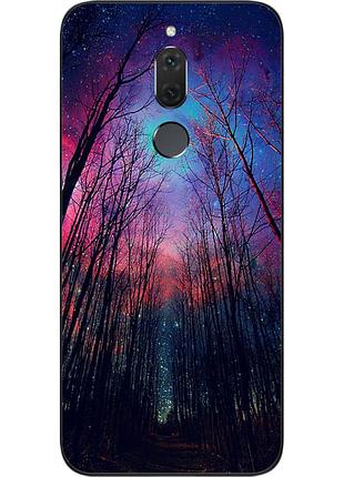Силиконовый чехол бампер для huawei mate 10 lite с картинкой лес космическое небо