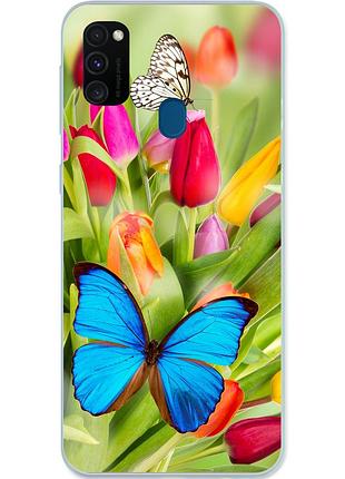 Силиконовый чехол для samsung m30s galaxy m307f с картинкой тюльпаны