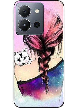 Силиконовый чехол epik для vivo y36 с картинкой девушка с котенком