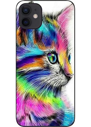 Силиконовый чехол бампер для iphone 12 с картинкой разноцветный котик
