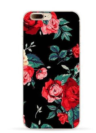 Силиконовый чехол бампер для iphone 8 plus с картинкой розы на черном фоне