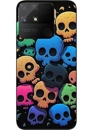 Силиконовый чехол бампер epik для realme narzo 50a с картинкой цветные черепушки