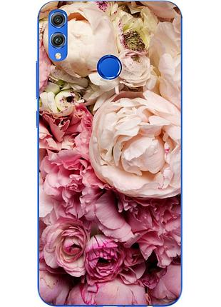 Чехол силиконовый для huawei honor 8x с картинкой пионы