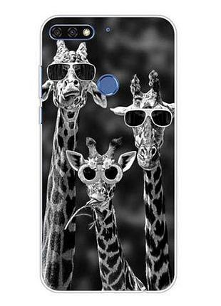 Силіконовий чохол бампер для huawei y6 prime 2018 / honor 7a pro з картинкою жирафи