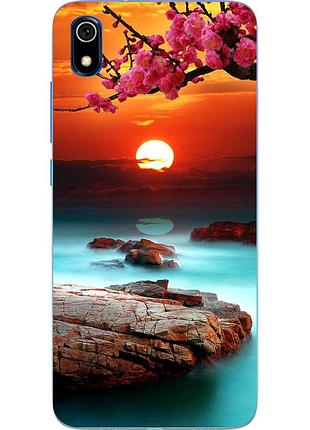 Силиконовый чехол бампер для xiaomi redmi 7a с картинкой красивый закат
