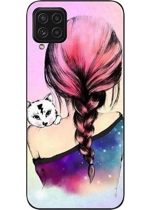 Силиконовый чехол для samsung m32 galaxy m325f с картинкой девушка с котенком