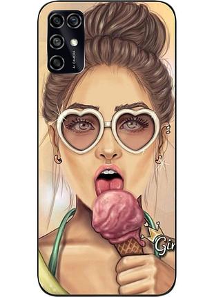 Бампер силиконовый чехол для zte blade v2020 smart с картинкой девушка с мороженым