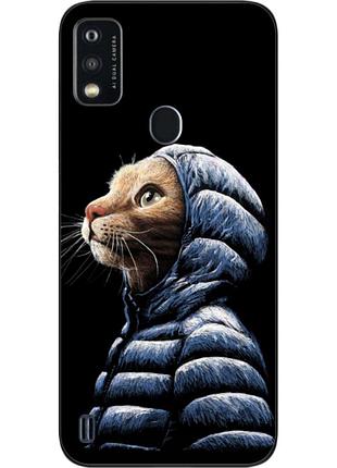Бампер силіконовий чохол для zte blade a51 з картинкою кіт у куртці