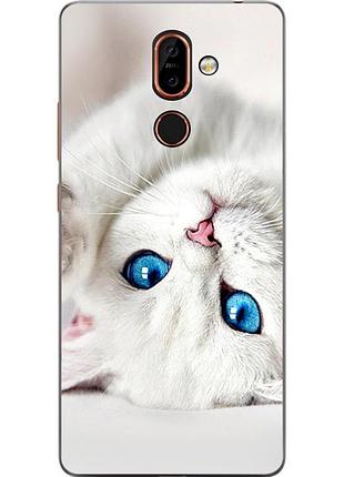 Силиконовый чехол бампер для nokia 7 plus с картинкой белый котик