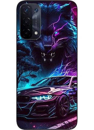 Силиконовый чехол бампер epik для oppo a54 5g с картинкой машина и волк
