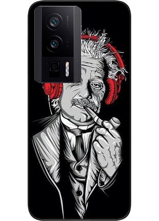 Чехол силиконовый epik для xiaomi poco f5 pro с картинкой эйнштейн в наушниках