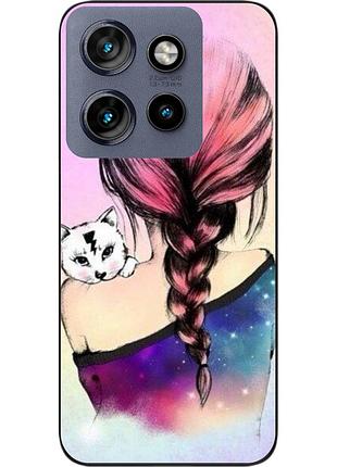 Силиконовый чехол epik для motorola edge 60 neo с принтом девушка с котенком