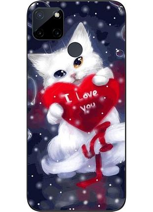 Силіконовий чохол для realme c21y/c25y з картинкою котик із серцем