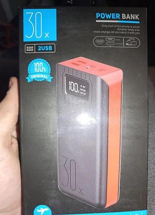Портативный павербанк 30000 mah / зарядное устройство 5 портов 2xusb type-c lightning micro-usb / павербанк для телефона с фонариком
