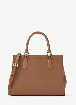 Жіноча оригінальна сумка michael kors marilyn medium saffiano leather satchel у класичному коричневому відтінку luggage.