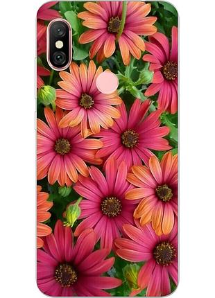 Бампер силиконовый чехол с картинкой для xiaomi redmi note 6 pro герберы