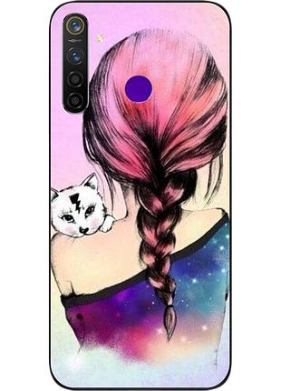 Силиконовый чехол для realme q с картинкой девушка с котенком