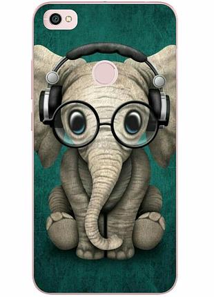 Силиконовый чехол для xiaomi redmi note 5a prime с картинкой слоник в наушниках