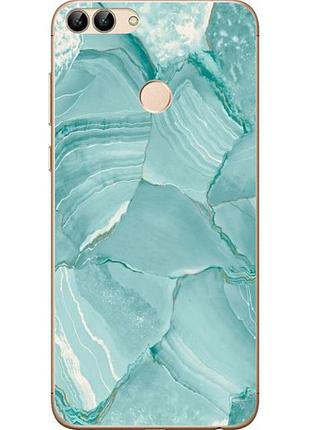 Чехол бампер для huawei p smart с принтом мрамор голубой