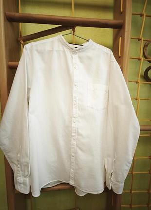 Біла чоловіча сорочка з довгим рукавом та коміром -стійкою topman розмір l