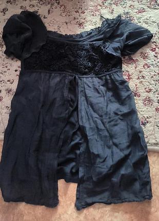 Vintage lace flutter-sleeve babydoll top, бейбидолл топ темно-синий