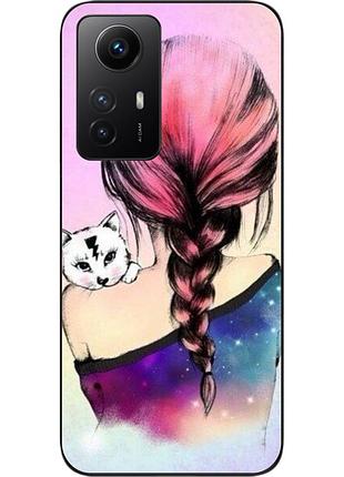 Силиконовый чехол для xiaomi redmi note 12s с картинкой девушка с котенком