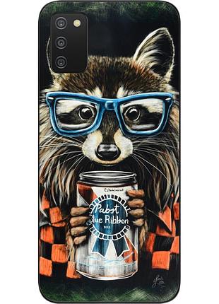 Силиконовый чехол для samsung a03s galaxy a037 с картинкой енот в очках