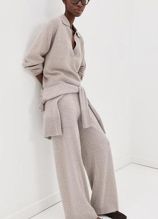 Женские бежевые толстые теплые трикотажные широкие брюки палаццо wide leg р. s, xs трикотажные широкие брюки беж