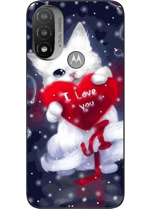 Силиконовый чехол epik для motorola moto e20 с картинкой котик с сердцем